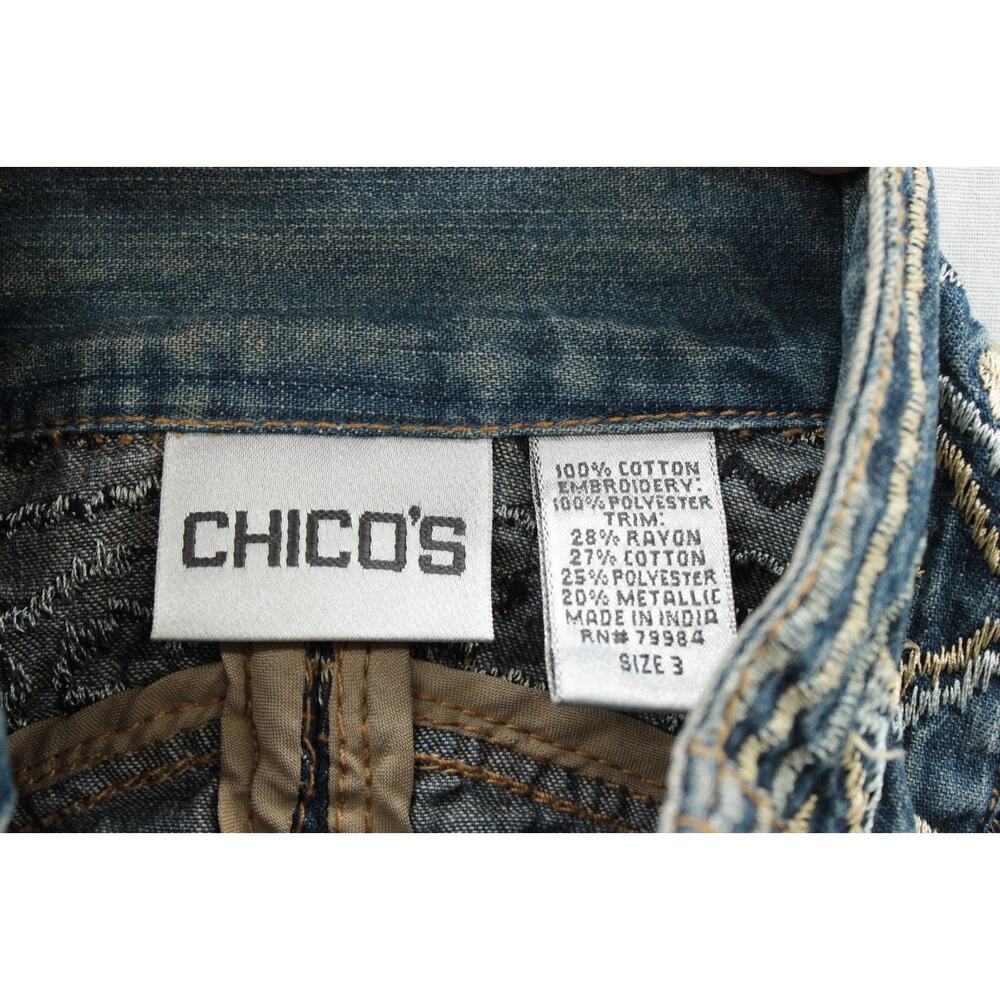 Chico’s Heavily Embroidered Denim Jacket Women 3 XL Blue Boho Artisan Western - Picture 5 of 6